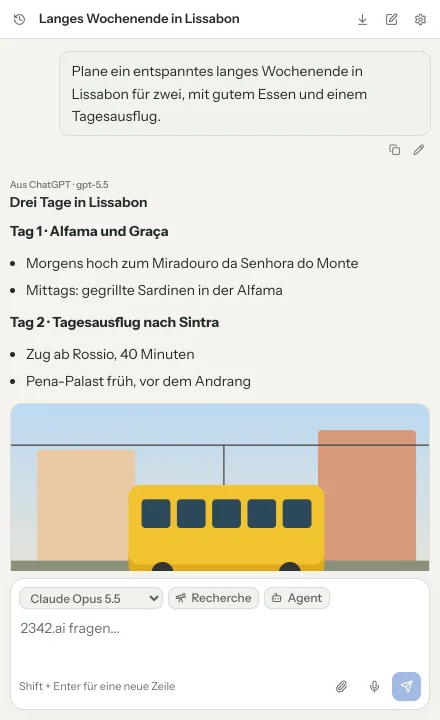 Ein übernommener Chat mit Herkunft und ursprünglichem Modell